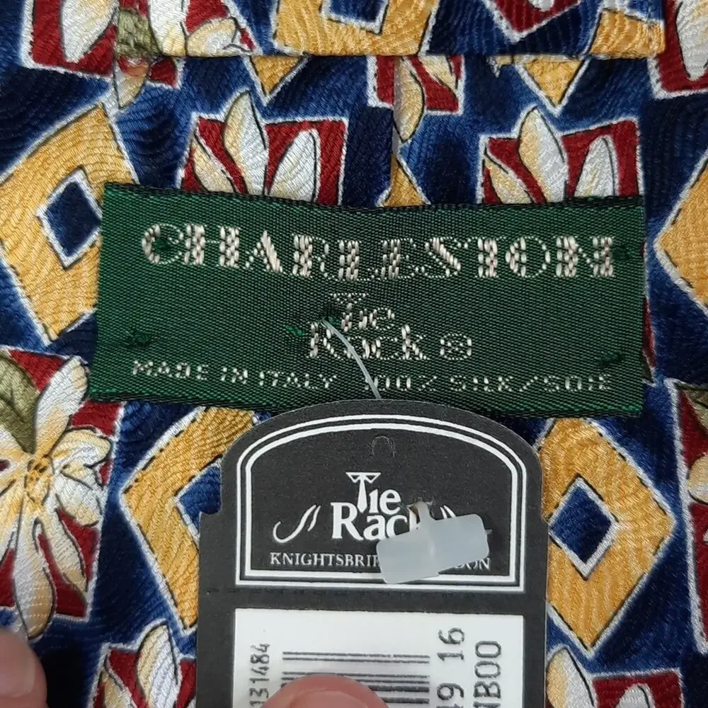 Charleston Tie Rack Floral Silk Tie Yellow Blue